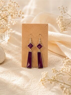 Elegant Purple Geometric Drop Earrings Fashion Jewelry NWOT